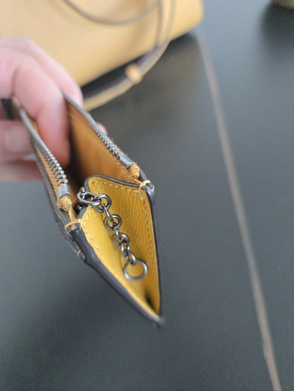 Coach Mustard Yellow Leather Zip Card Wallet